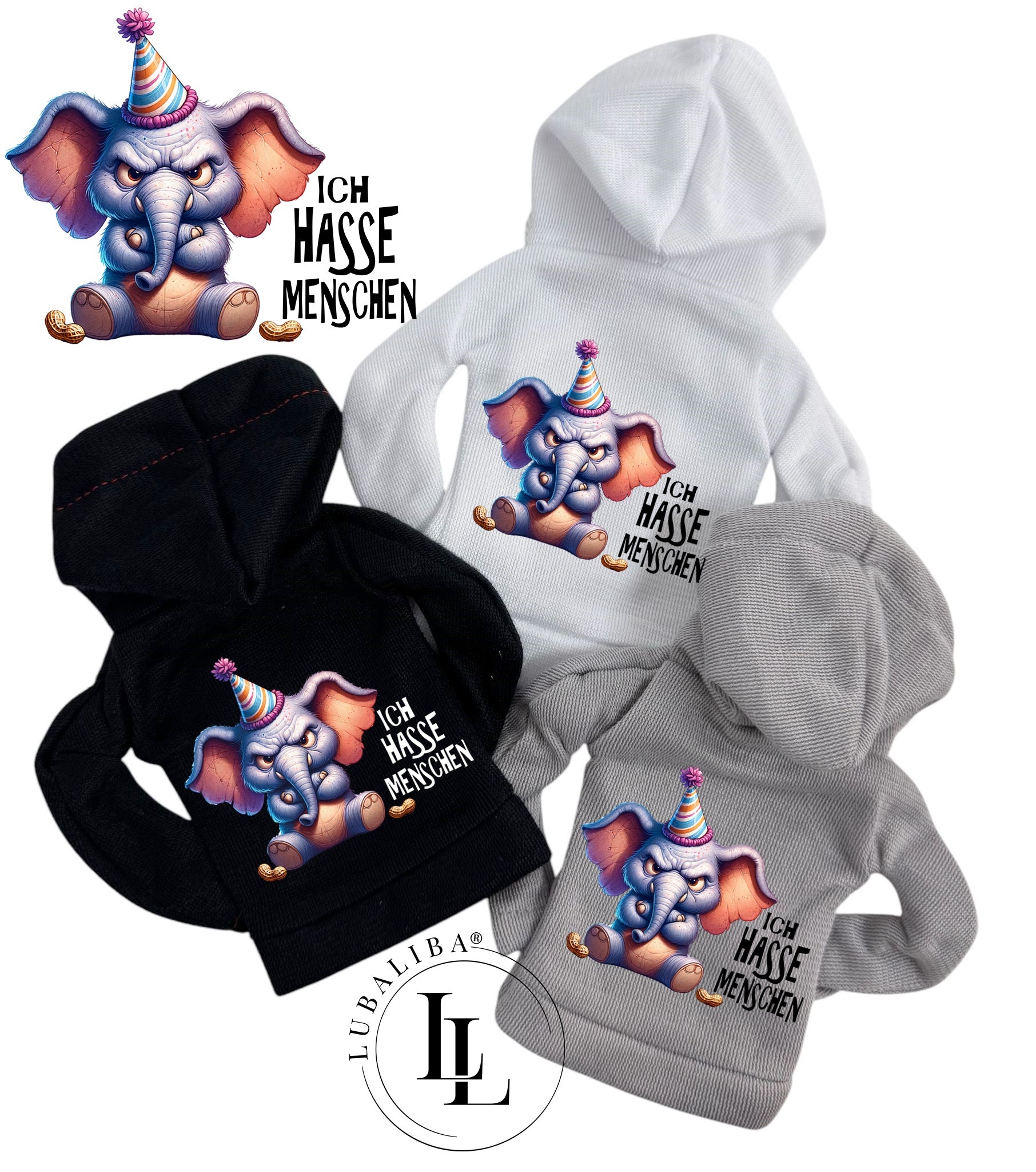 Mini Hoodie " Ich Hasse Menschen " Elobart der Elefant Motiv: TAH